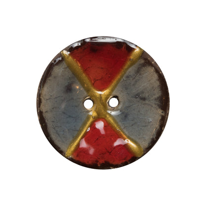 Italian Red/Gray Coconut Button - 40L/25mm