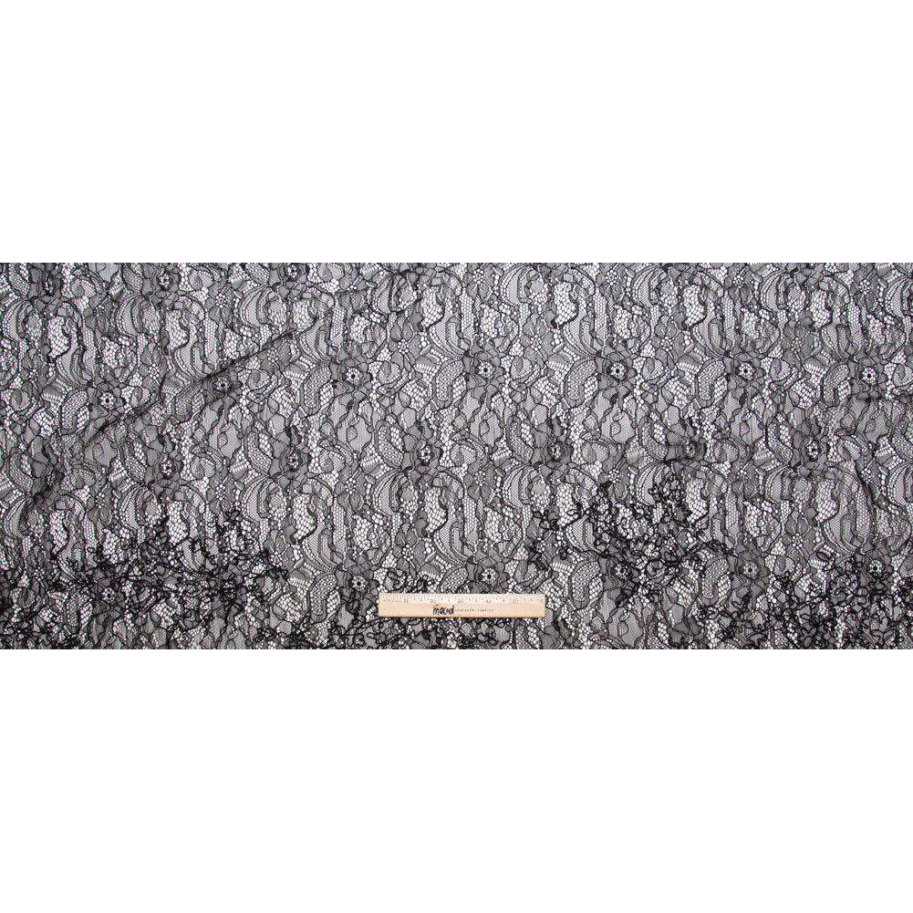 Jet Black Corded Floral Stretch Lace Folded