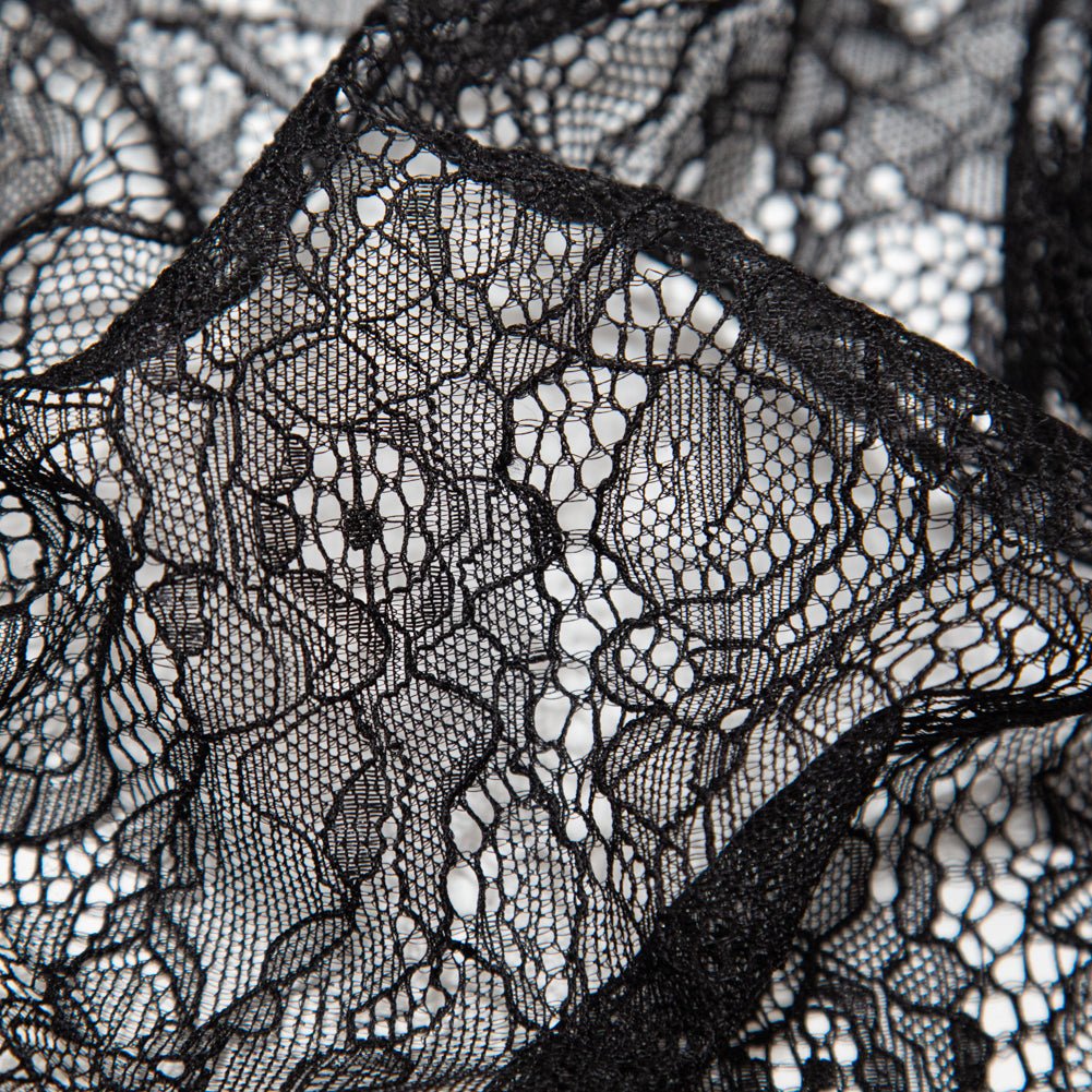 Jet Black Corded Floral Stretch Lace Full