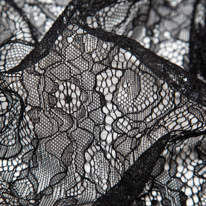 Jet Black Corded Floral Stretch Lace Full