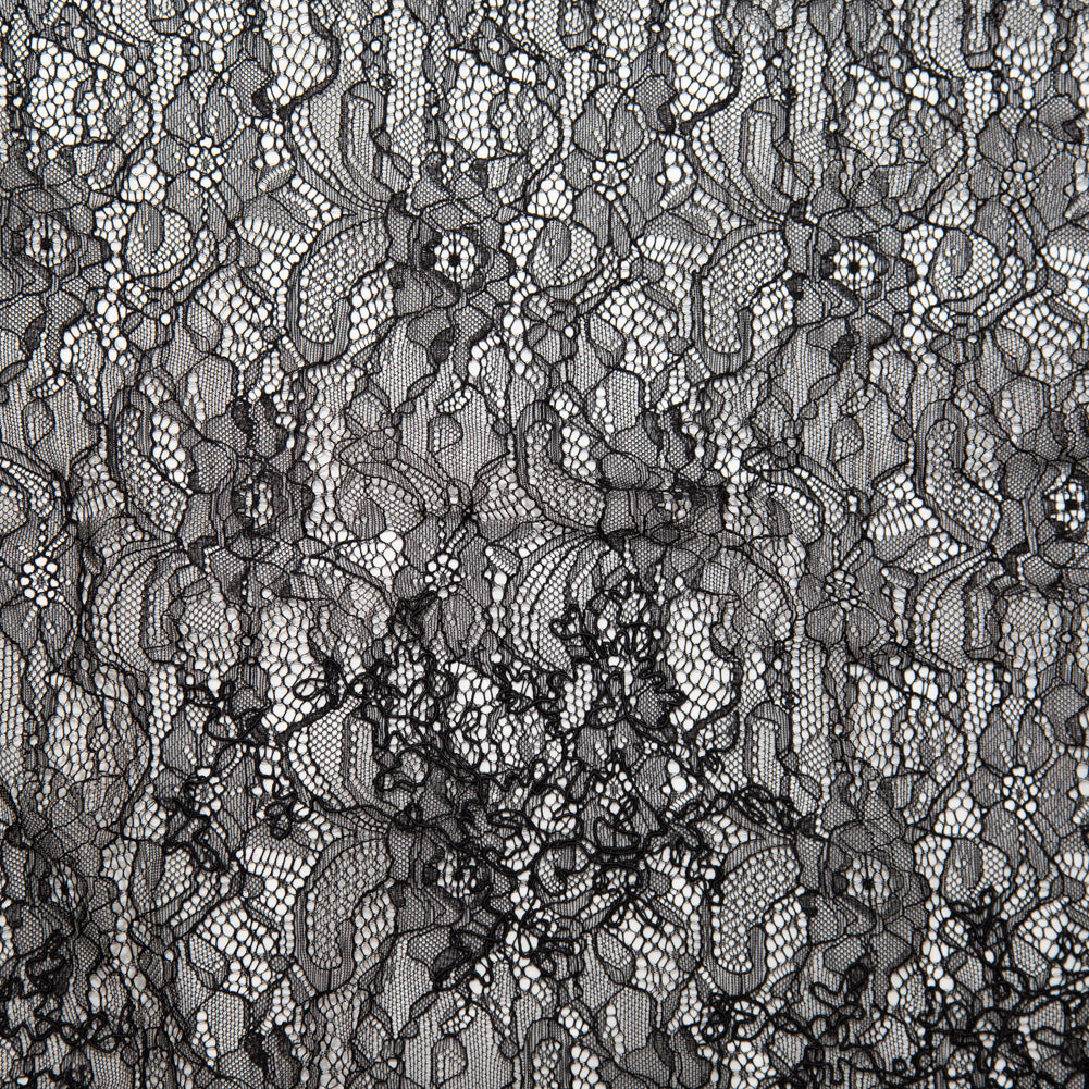 Jet Black Corded Floral Stretch Lace