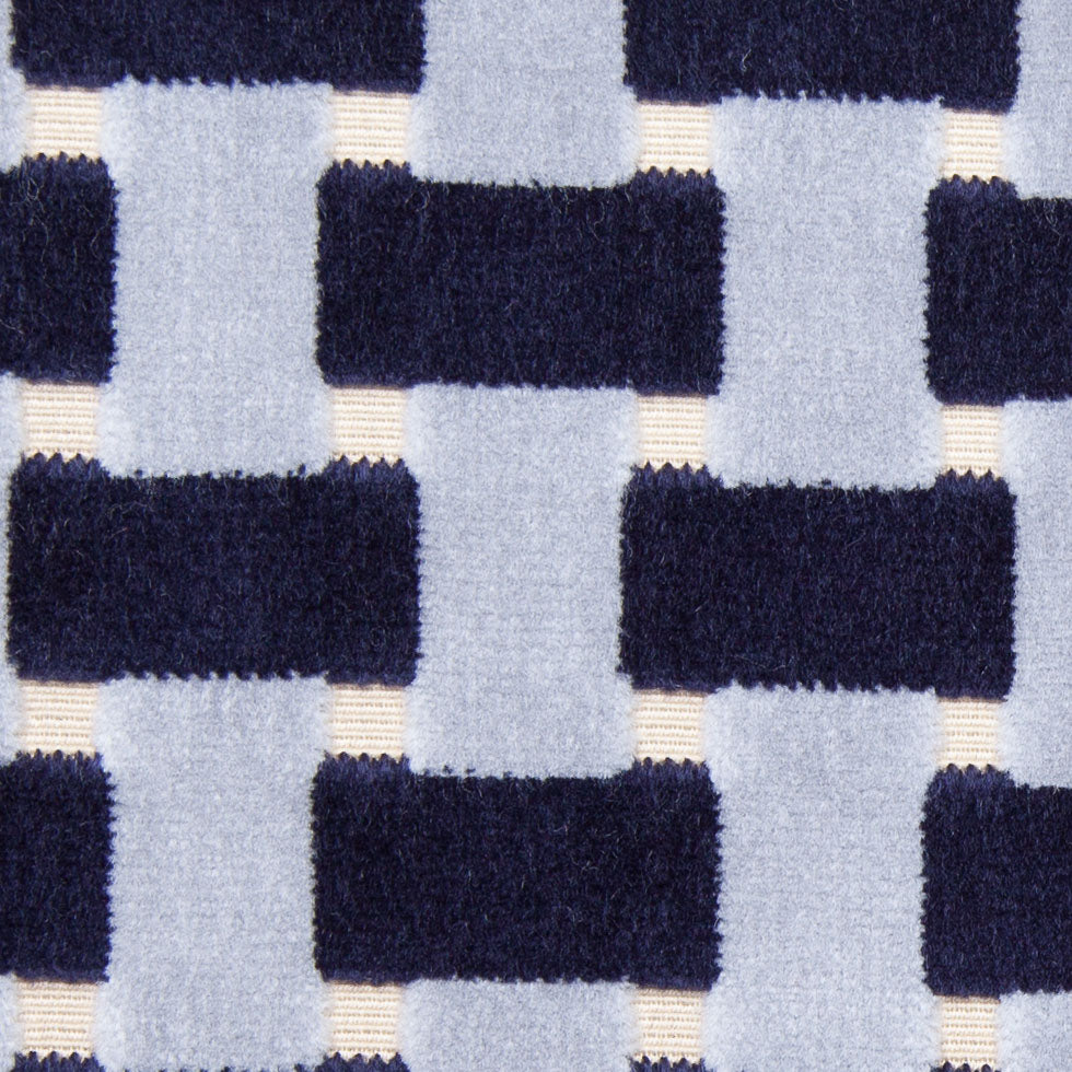 Indigo Lattice Work Cut Velvet Home Decor Fabric Detail