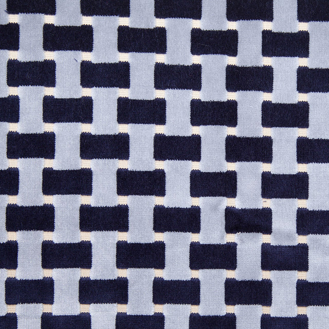 Indigo Lattice Work Cut Velvet Home Decor Fabric