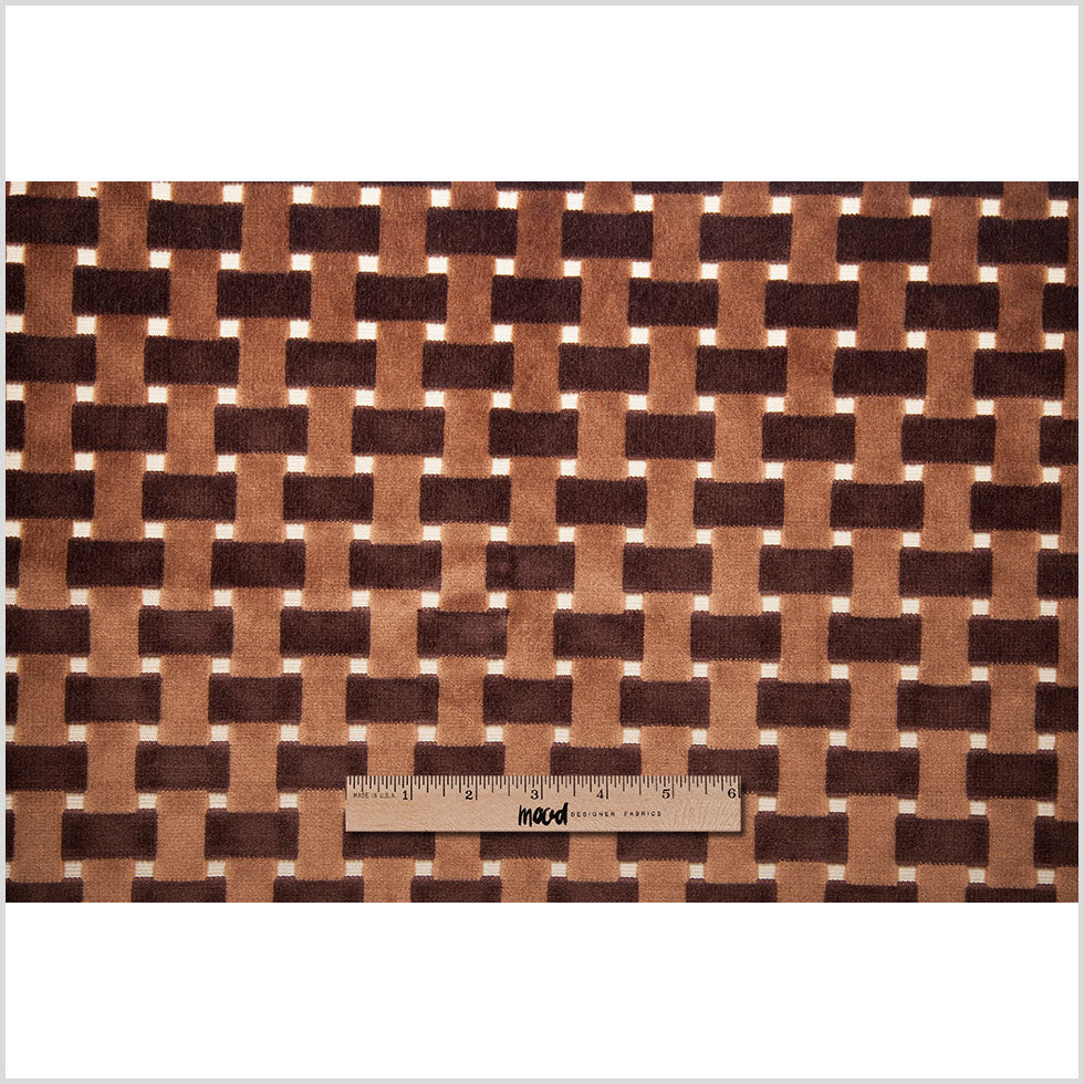 Chocolate Lattice Work Cut Velvet Home Decor Fabric - Full
