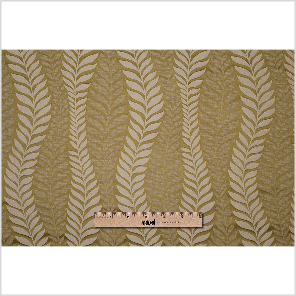 Golden Green Tone-on-Tone Leaves Satin Jacquard - Full