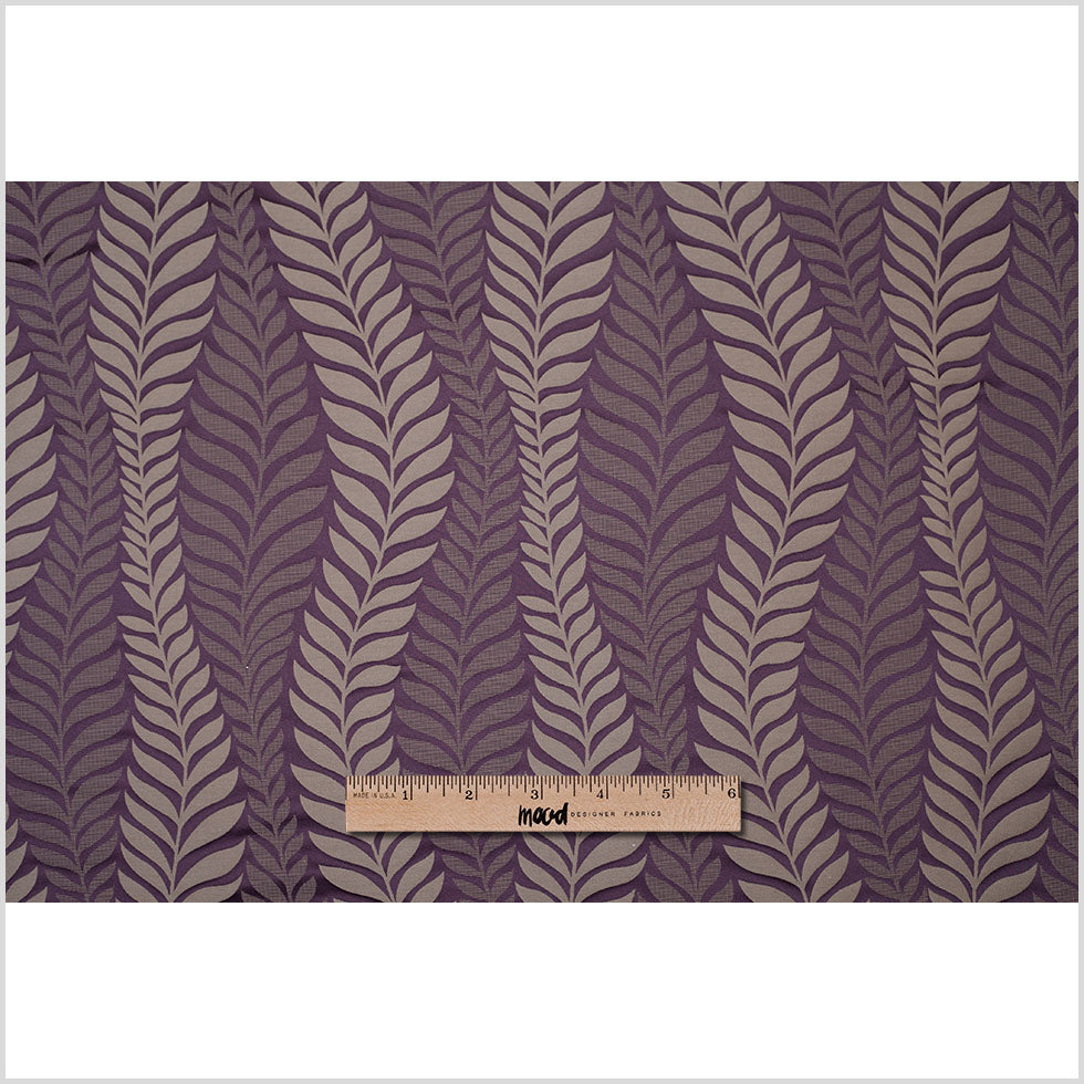 Plum and Taupe Leaves Satin Jacquard Full