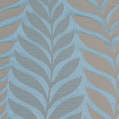 Canal Blue and Taupe Leaves Satin Jacquard Detail
