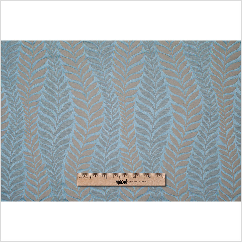 Canal Blue and Taupe Leaves Satin Jacquard Full