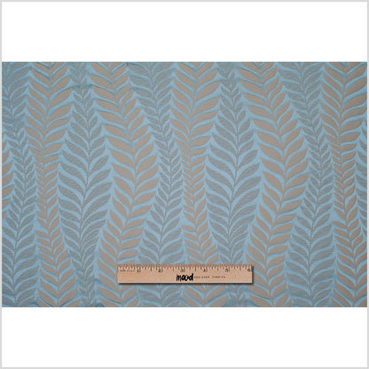 Canal Blue and Taupe Leaves Satin Jacquard Full