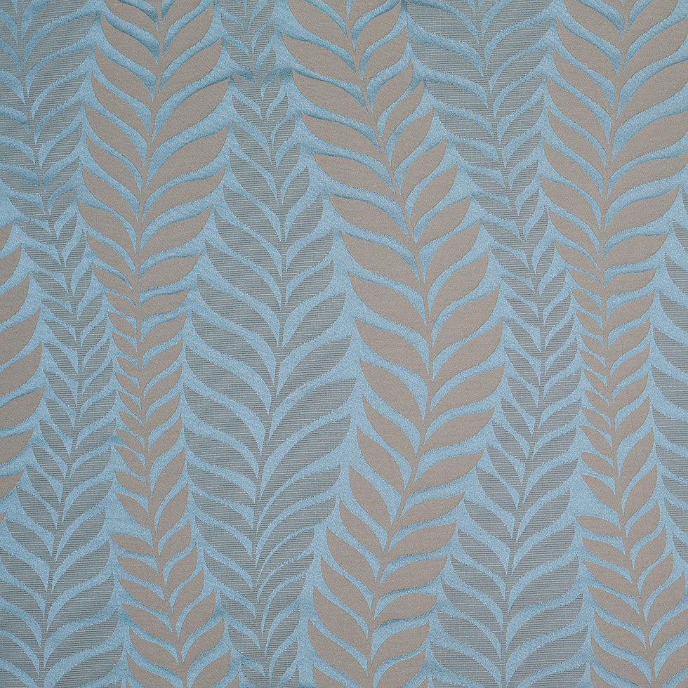 Canal Blue and Taupe Leaves Satin Jacquard