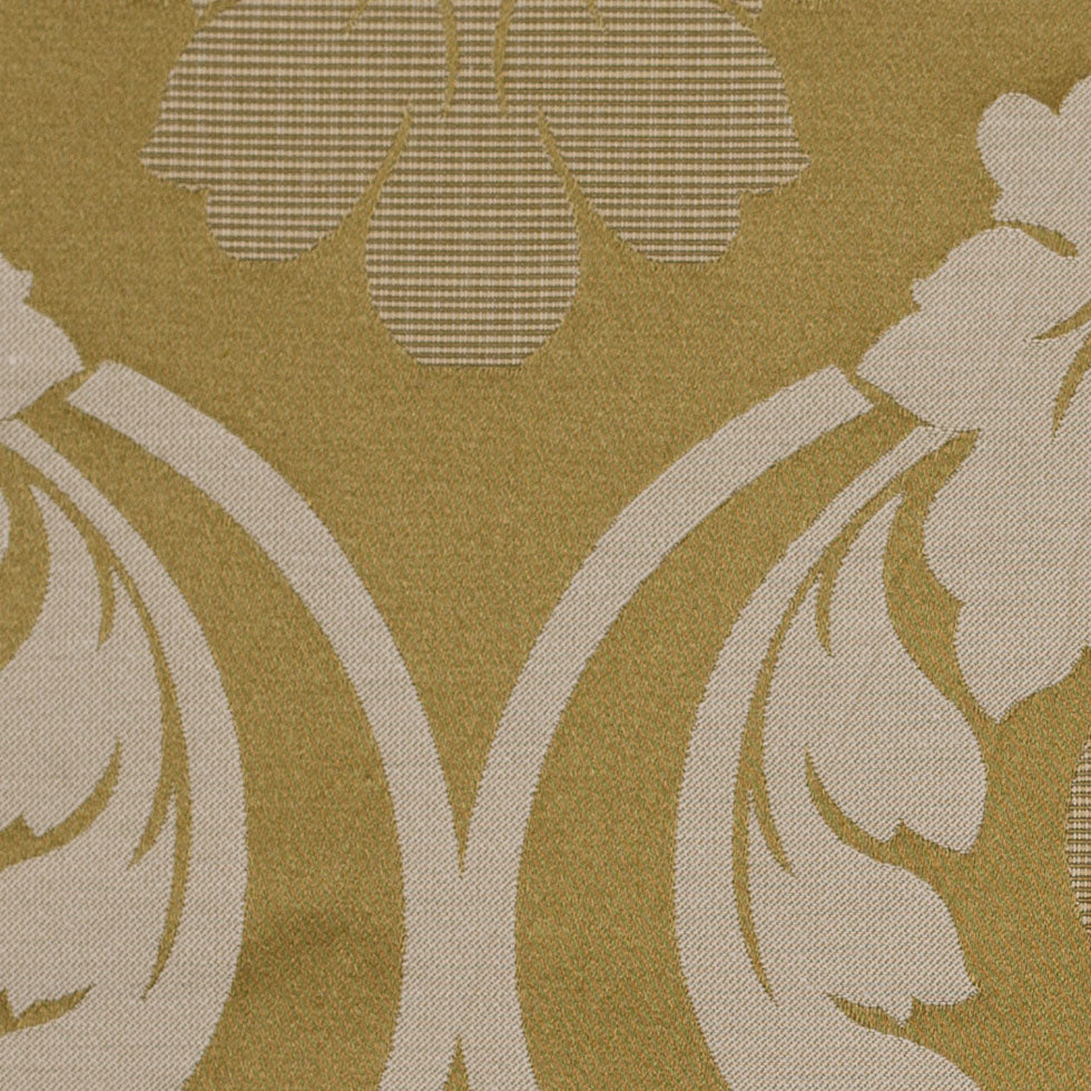 Golden Green Floral Damask-Pattern Satin Jacquard Detail