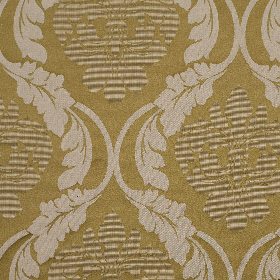 Golden Green Floral Damask-Pattern Satin Jacquard