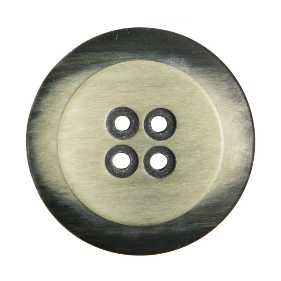 Plastic 4-Hole Button Made in Italy - 54L/34mm - Black and Ivory Striations Dish Shaped