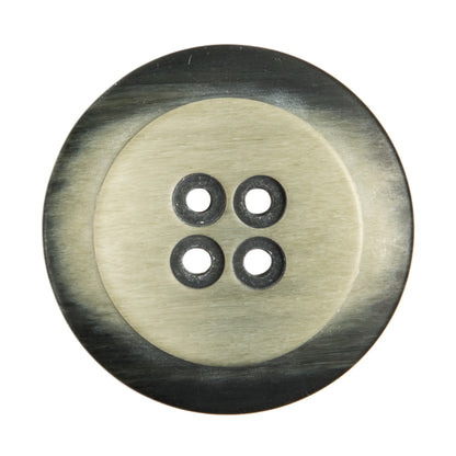 Plastic 4-Hole Button Made in Italy - 54L/34mm - Black and Ivory Striations Dish Shaped