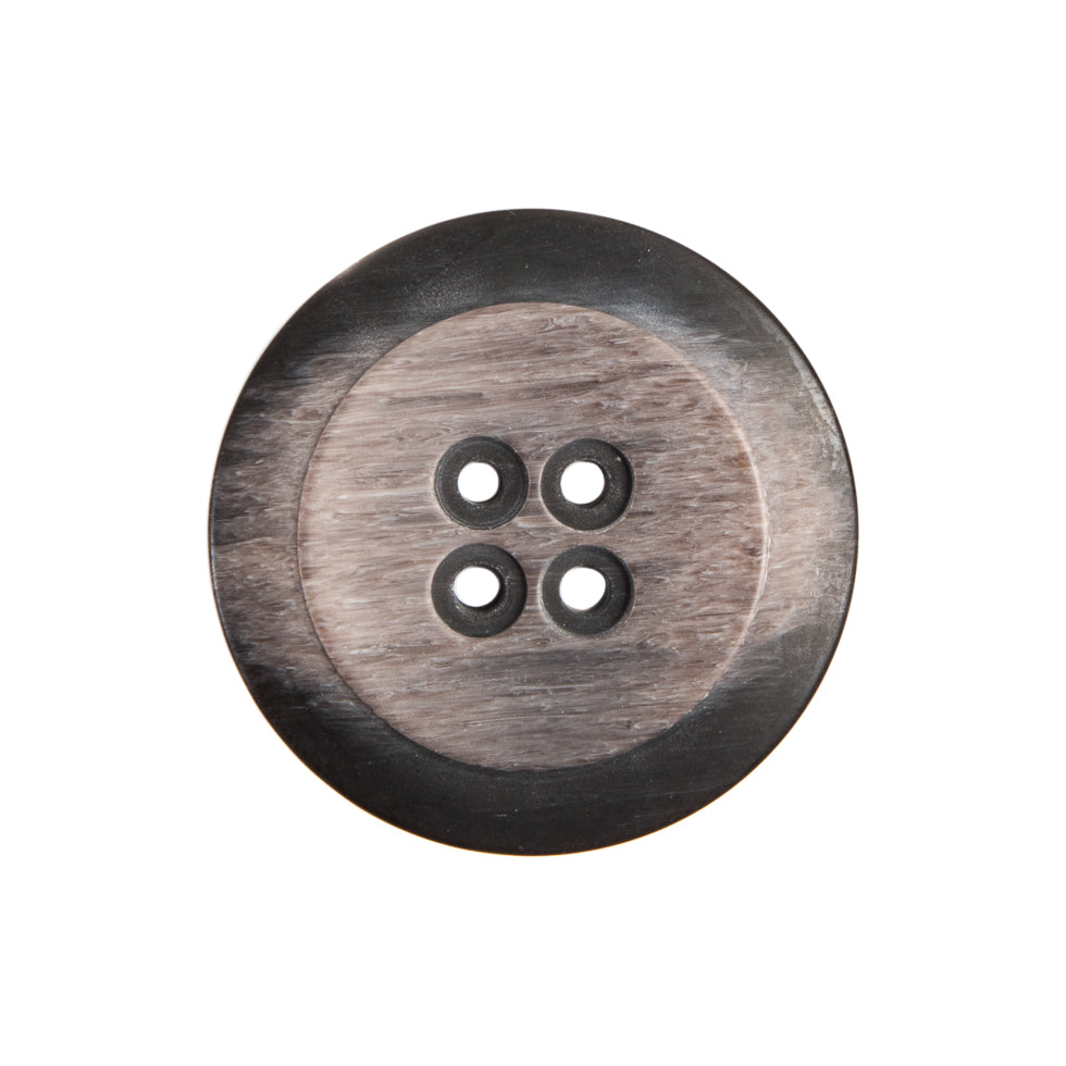 Plastic 4-Hole Button Made in Italy - 36L/23mm - Taupe and Dark Brown Striations Dish Shaped