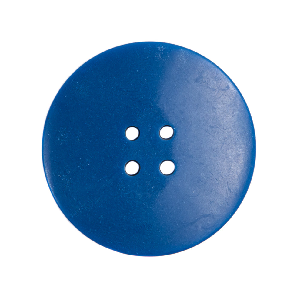 Plastic 4-Hole Button Made in Italy - 44L/28mm - Bright Blue Striations Dish Shaped Detail