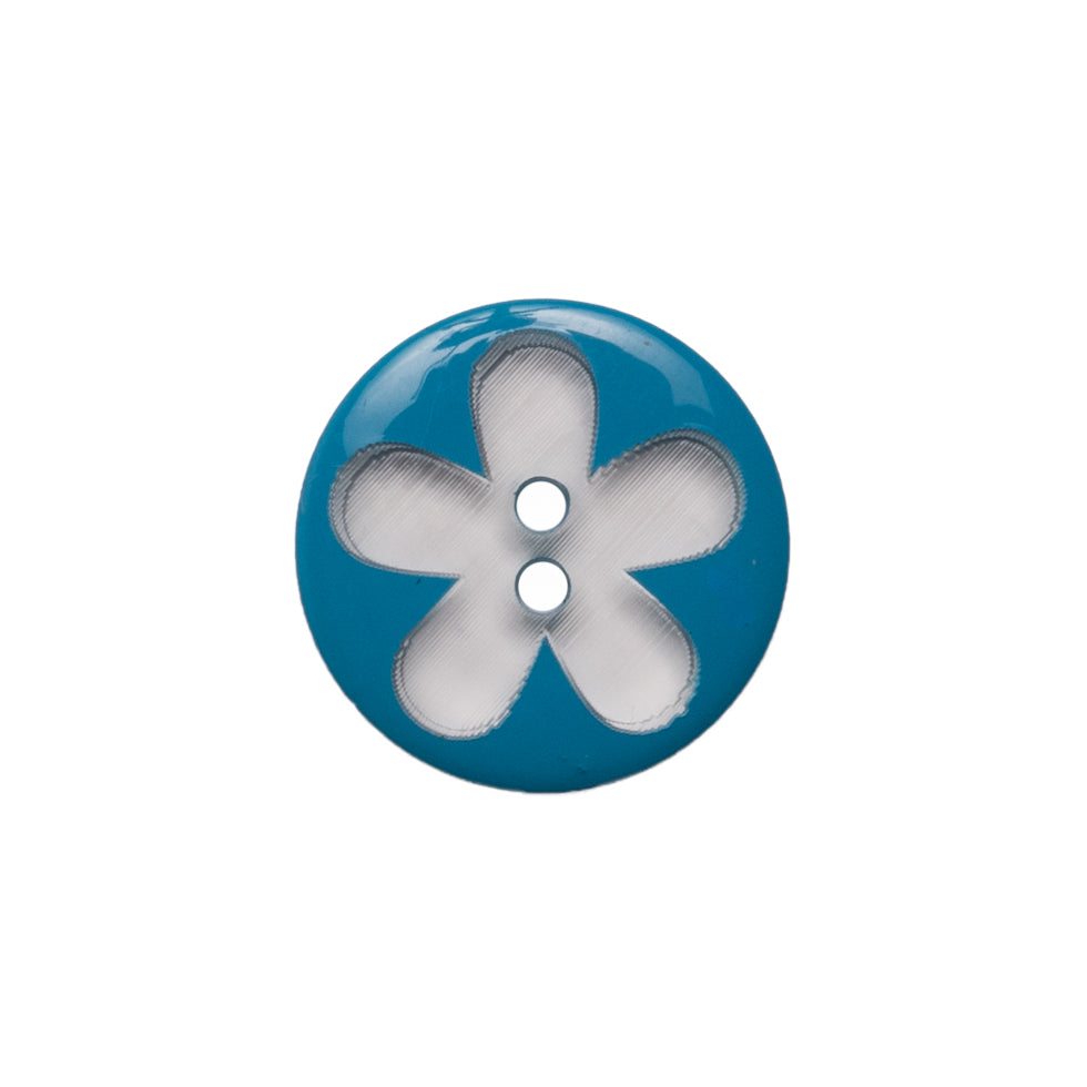 Italian Blue Floral Plastic Button - 24L/15mm