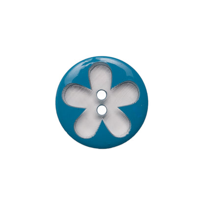 Italian Blue Floral Plastic Button - 24L/15mm