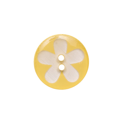 Italian Yellow Floral Plastic Button - 24L/15mm