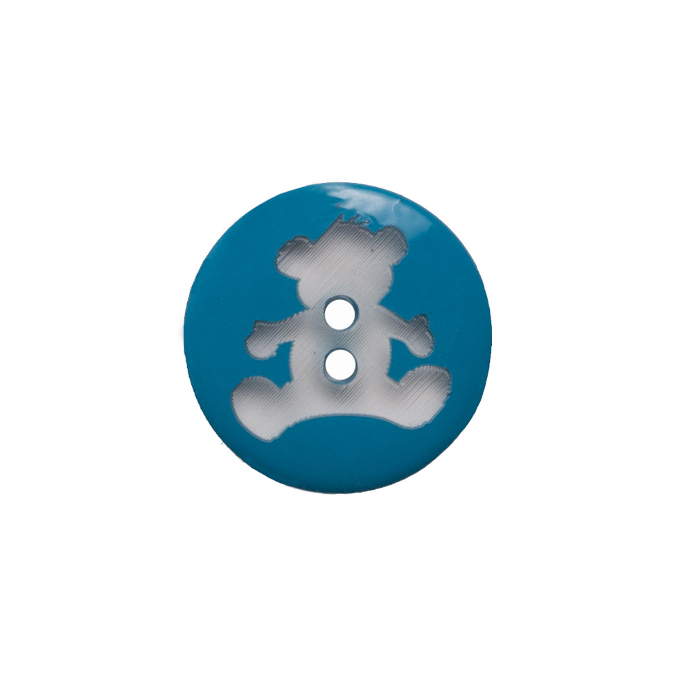 Italian Blue Teddy Bear Plastic Button - 24L/15mm