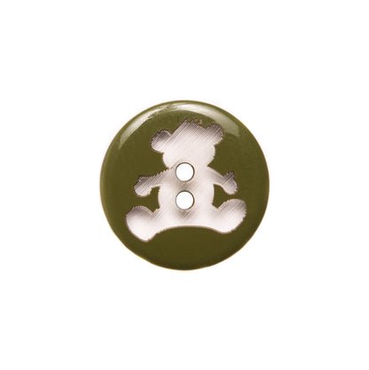 Italian Green Teddy Bear Plastic Button - 24L/15mm