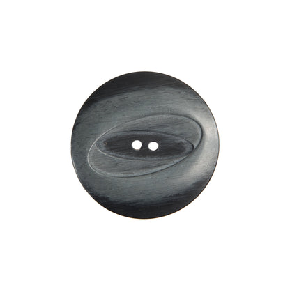 Plastic 2-Hole Button Made in Italy - 36L/23mm - Black and Gray Streaks and Off-Kilter Oval