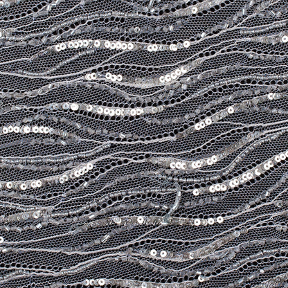 Silver Scallop Edge Beaded and Sequined Lace - Full