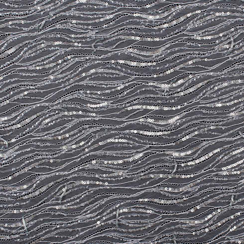 Silver Scallop Edge Beaded and Sequined Lace