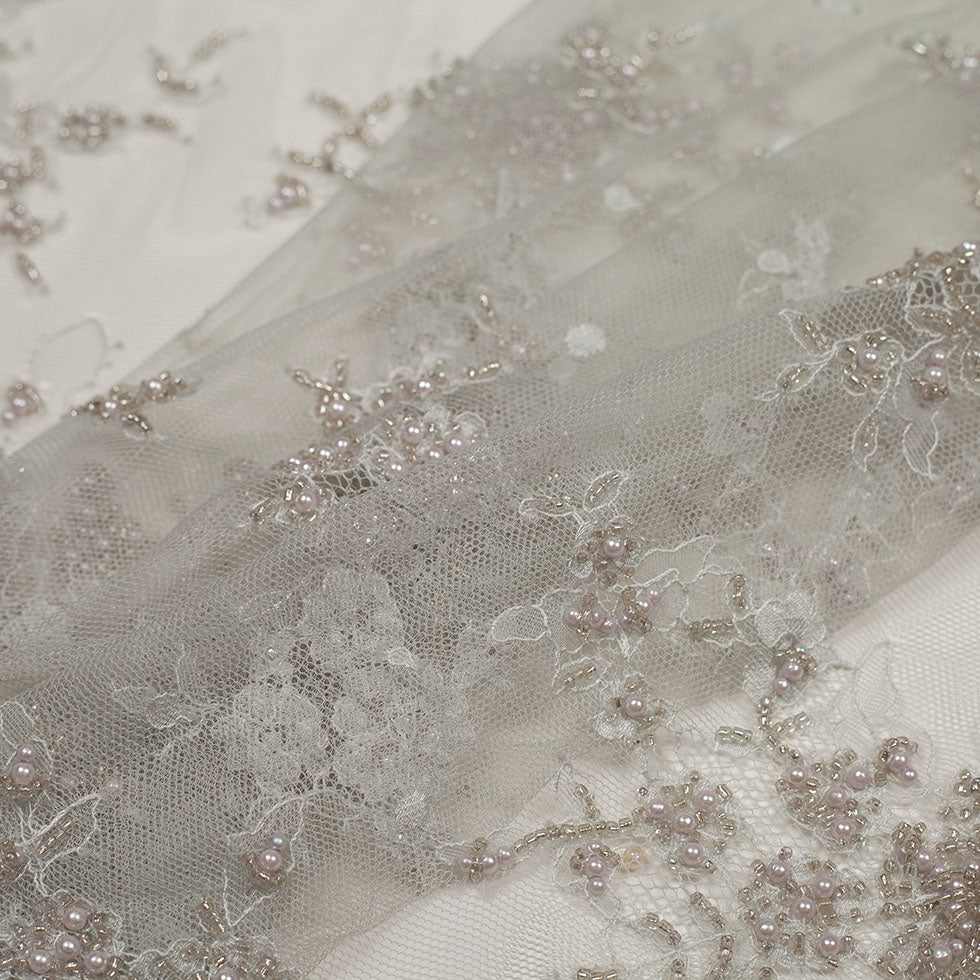 Silver Floral Beaded Lace - Folded