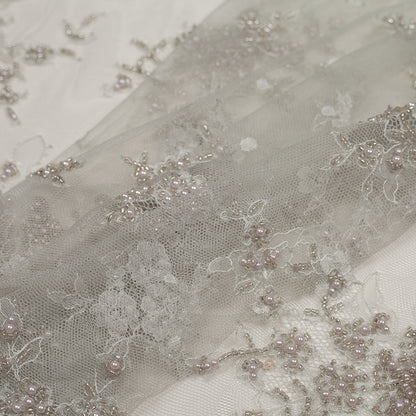 Silver Floral Beaded Lace - Folded