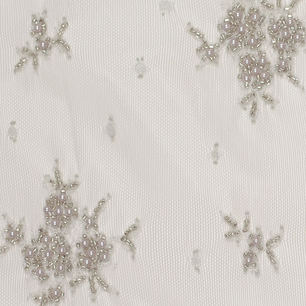 Silver Floral Beaded Lace - Detail