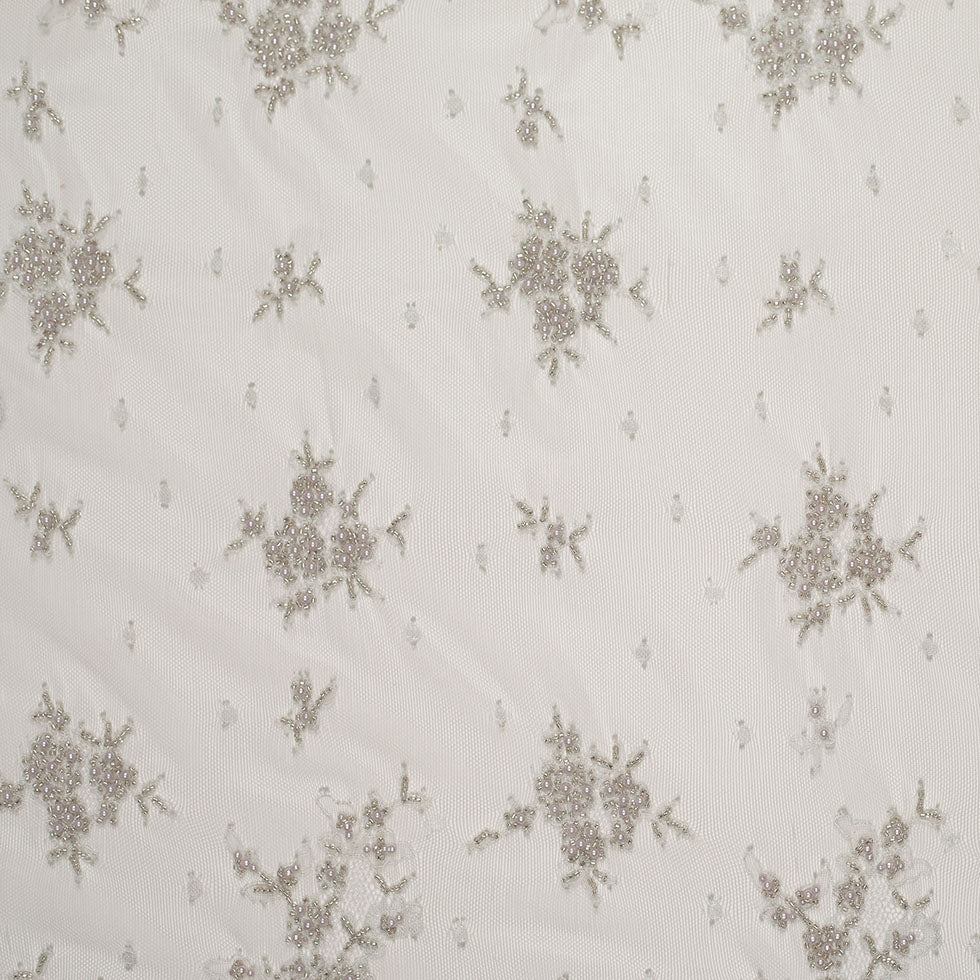 Silver Floral Beaded Lace