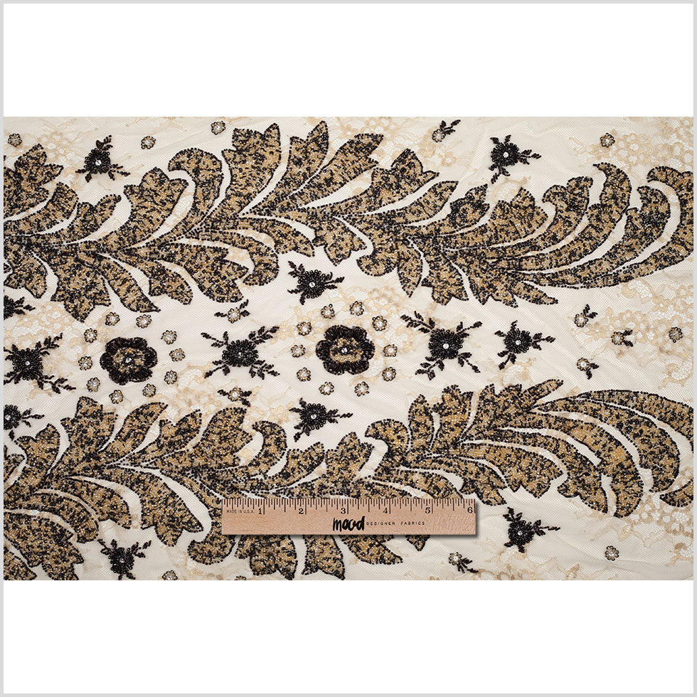 Ivory/Gold/Black Floral Beaded Lace - Full