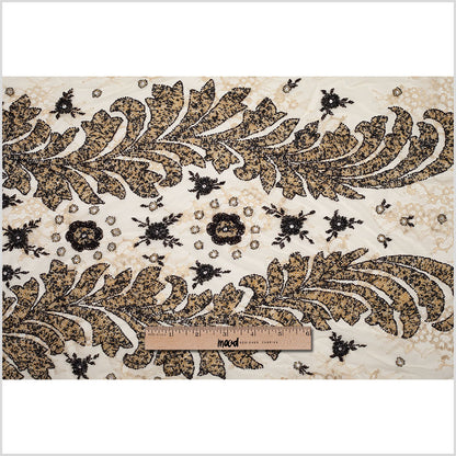 Ivory/Gold/Black Floral Beaded Lace - Full