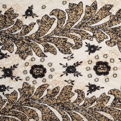Ivory/Gold/Black Floral Beaded Lace