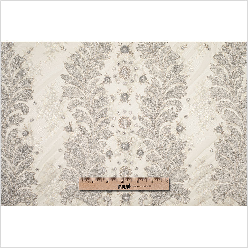 Beaded Lace - Ivory and Silver Floral Folded