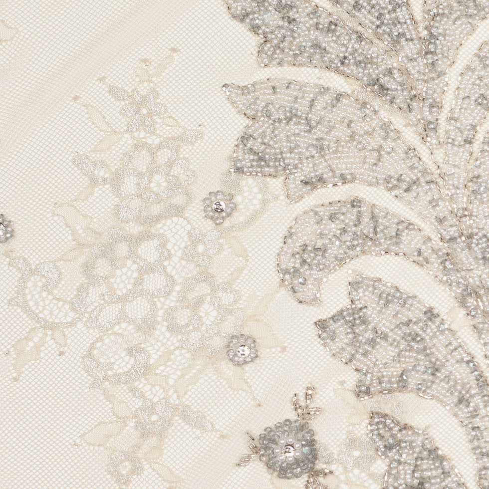 Beaded Lace - Ivory and Silver Floral Full