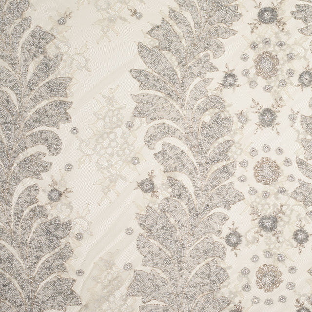 Beaded Lace - Ivory and Silver Floral