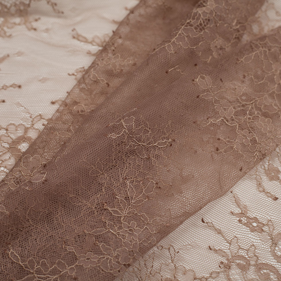 Taupe Floral Lace Fabric - Folded