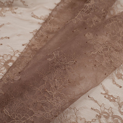 Taupe Floral Lace Fabric - Folded