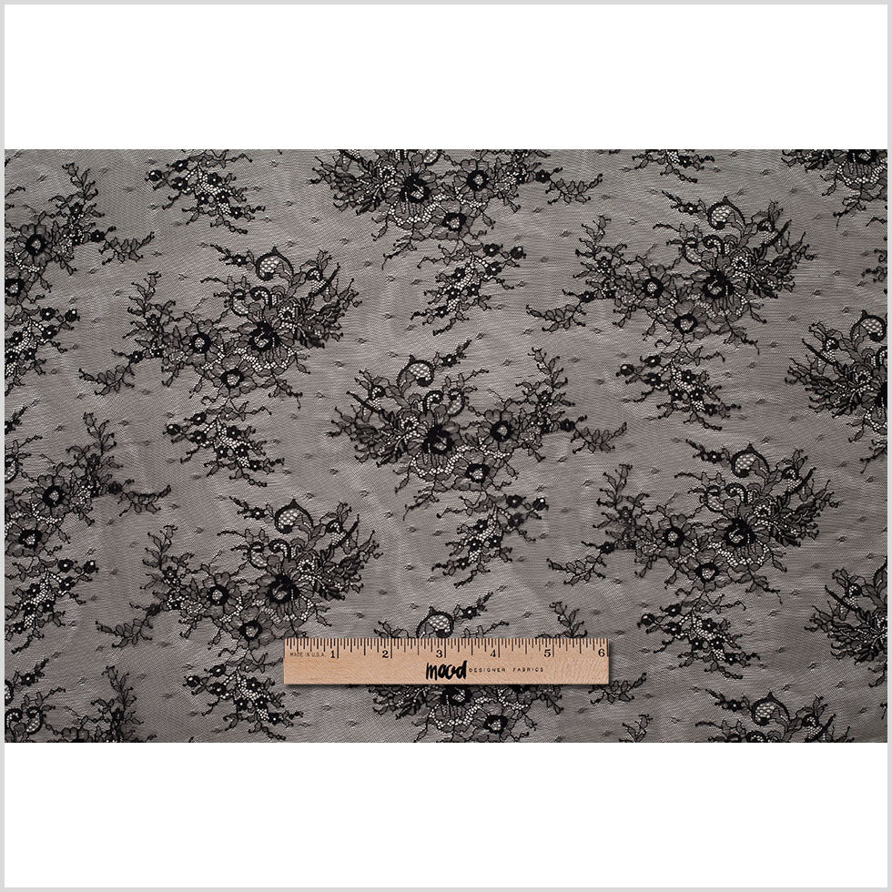Black Floral Lace Fabric - Folded
