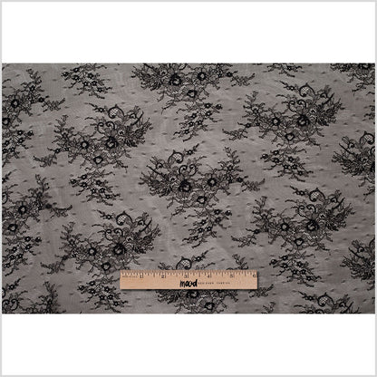 Black Floral Lace Fabric - Folded