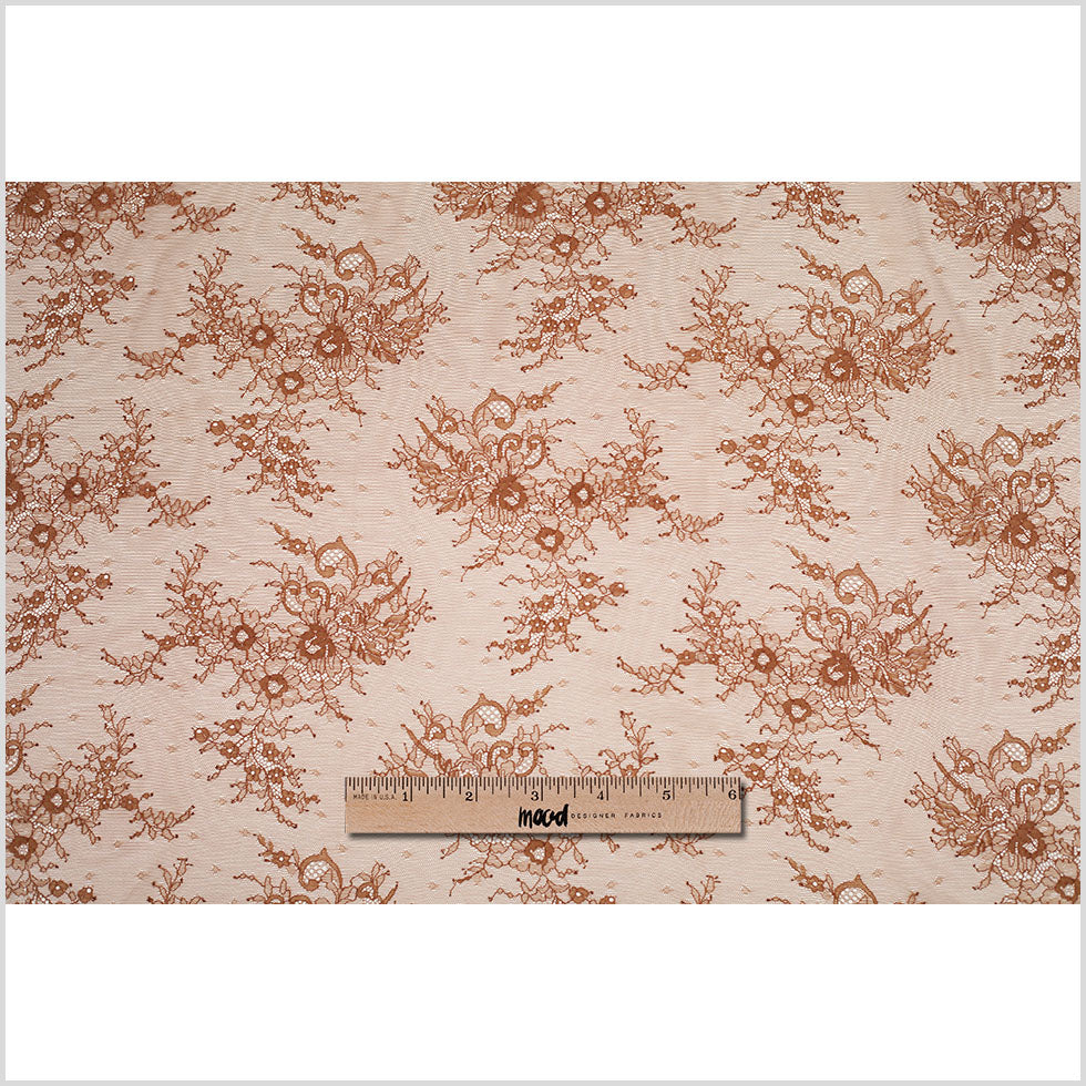Mocha Floral Lace Fabric - Folded