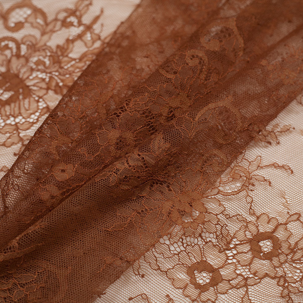 Mocha Floral Lace Fabric - Detail