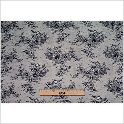 Navy Floral Lace Fabric Folded