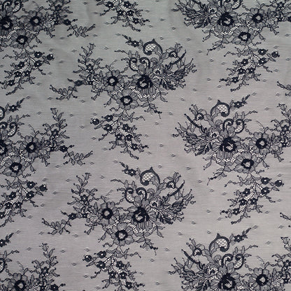 Navy Floral Lace Fabric