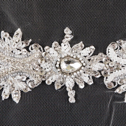 White Beaded Trim with Rhinestones - 3.5" Detail