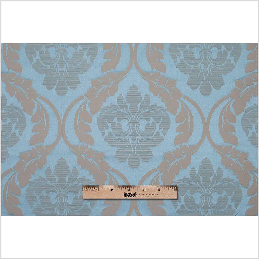 Oil Blue Floral Damask-Pattern Satin Jacquard - Full