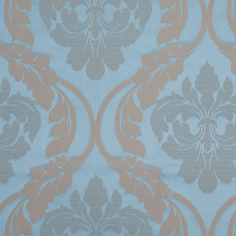 Oil Blue Floral Damask-Pattern Satin Jacquard