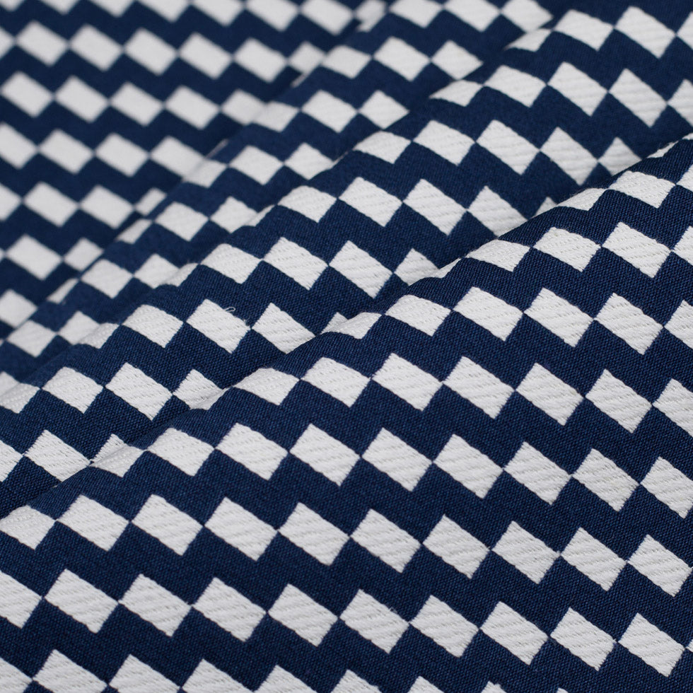 Navy Rectangle Checkerboard Woven Cotton - Folded
